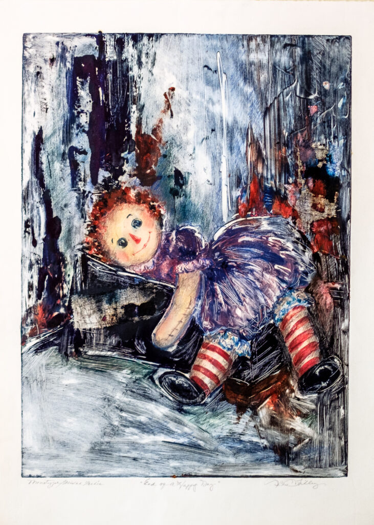 Linda Lee Fribley "End Of A Happy Day" monotype, mixed media 23.75" x 17.75" 2004 Linda Lee Fribley "End Of A Happy Day" monotype, mixed media 23.75" x 17.75" 2004