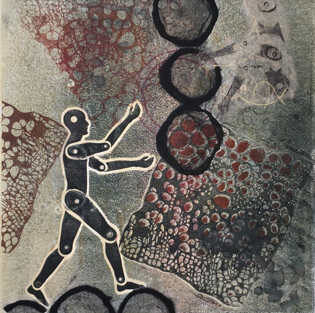 Liz Schiff “Out of Reach” monotype, collage 11” x 11” 2020 Liz Schiff “Out of Reach” monotype, collage 11” x 11” 2020