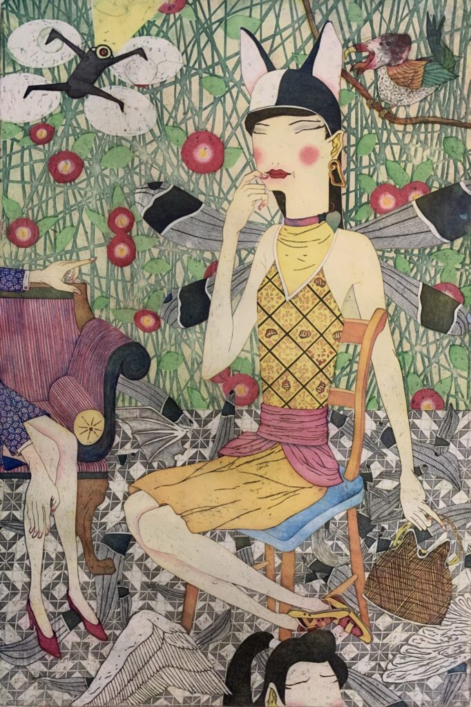 Yuji Hiratsuka, Making a Flight Schedule into Forest, Intaglio, 36 in x 24 in, 2021 Yuji Hiratsuka, Making a Flight Schedule into Forest, Intaglio, 36 in x 24 in, 2021