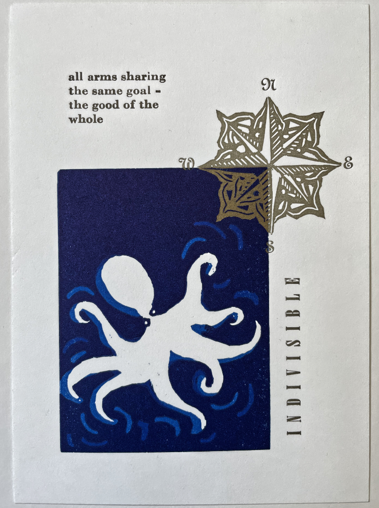 Alisa Golden, Indivisible, Letterpress printing from linocuts and metal type, 7 in x 5 in, 2021 Alisa Golden, Indivisible, Letterpress printing from linocuts and metal type, 7 in x 5 in, 2021