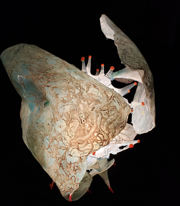 Margaret Craig, Alternative Evolution, Bleached Reef, Cast acrylic etching, repurposed plastic, light, mixed media, 15" x 15" x 15", $1,200