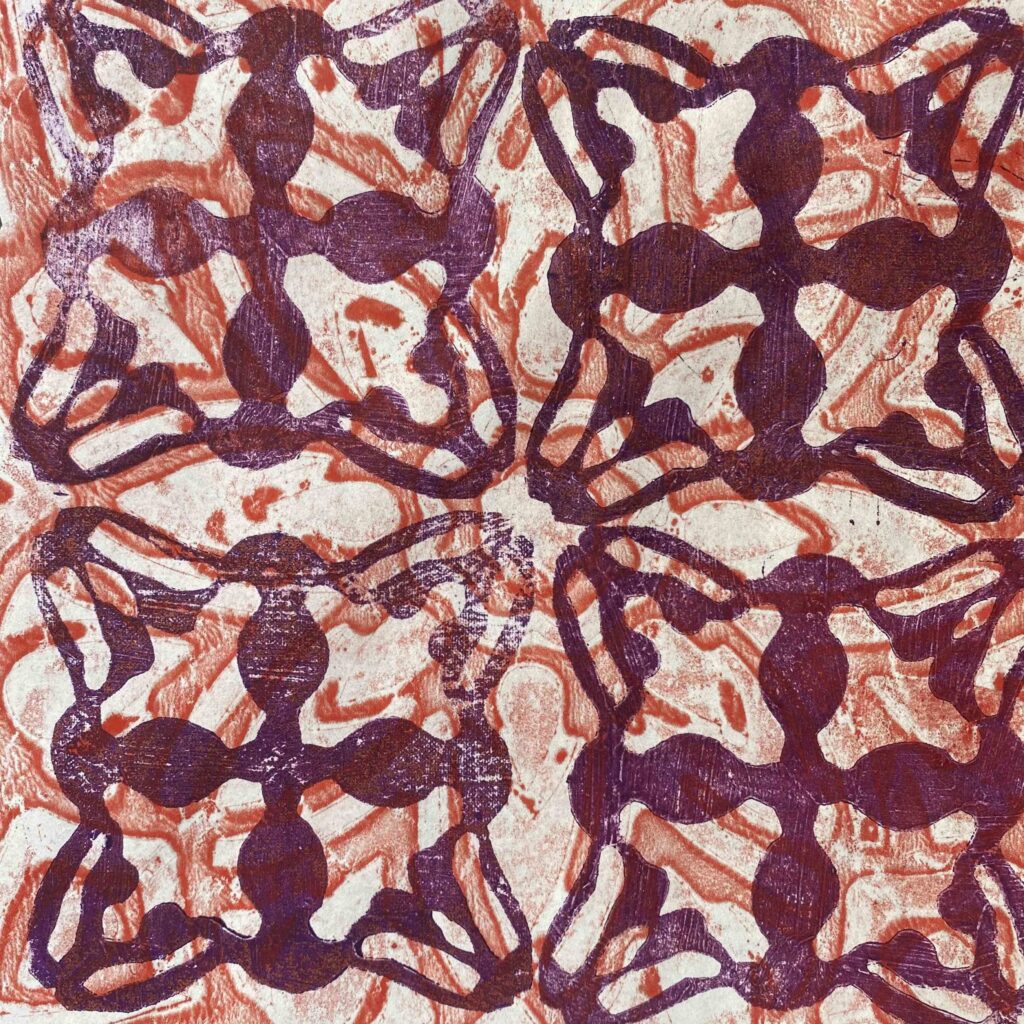 Anna Rochester, Fallopian Flake No.2, Collagraph and encaustic monotype mounted on birch panel, 12 in x 12 in x 1.5 in, 2021 Anna Rochester, Fallopian Flake No.2, Collagraph and encaustic monotype mounted on birch panel, 12 in x 12 in x 1.5 in, 2021