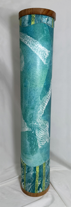 Karen Baden Thapa, Netted, wall hanging: sculpture: monotype on paper, cardboard tube, wood end caps, 31" x 5.5" x 5.5", NFS