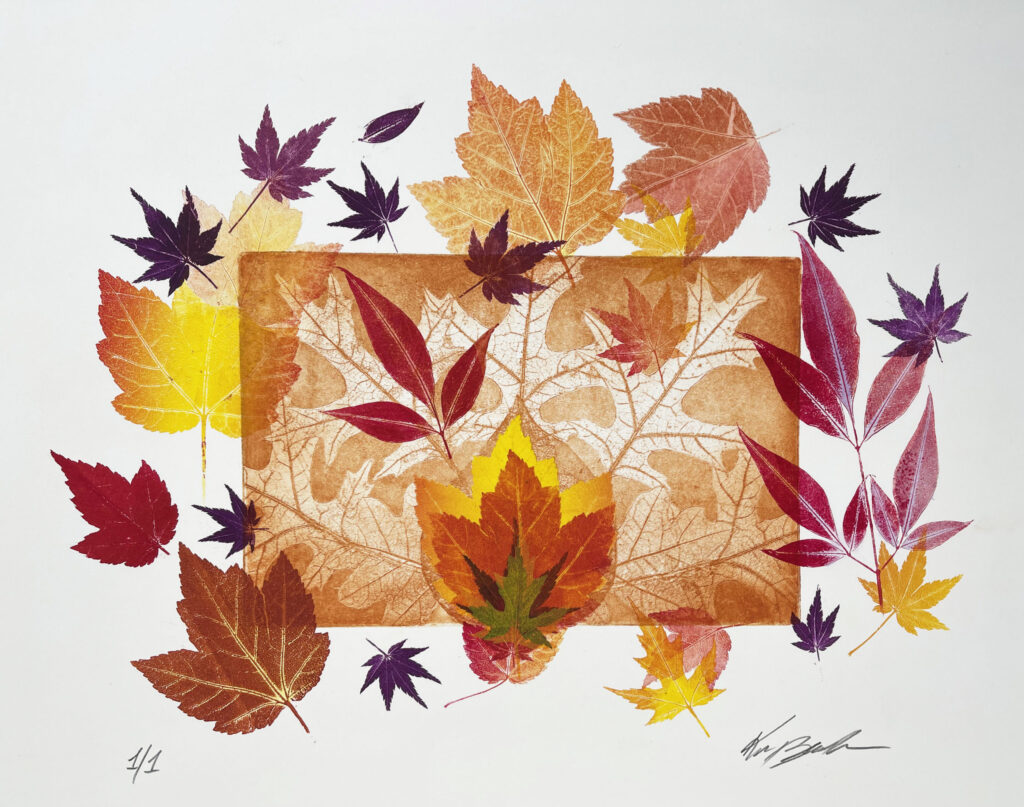 Karen Baden Thapa, Falling Leaves, Monoprint, 15 in x 17.5 in, 2020 Karen Baden Thapa, Falling Leaves, Monoprint, 15 in x 17.5 in, 2020