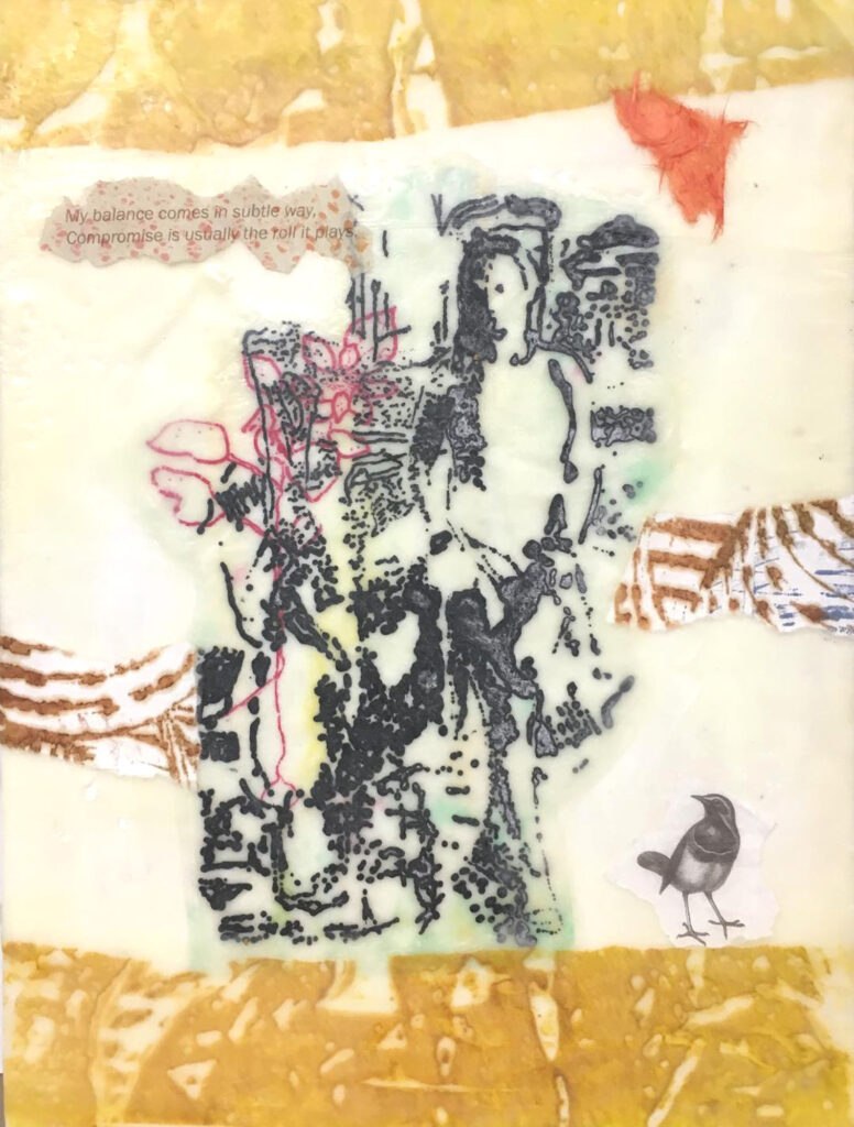 Bonnie Randall Boller "Searching for Meaning" printmaking & encaustic mixed media 16" x 12" 2019 Bonnie Randall Boller "Searching for Meaning" printmaking & encaustic mixed media 16" x 12" 2019