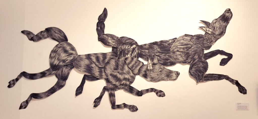 Emily Cladinos, Two Dogs, monoprint, 3' x 5' x .2", NFS