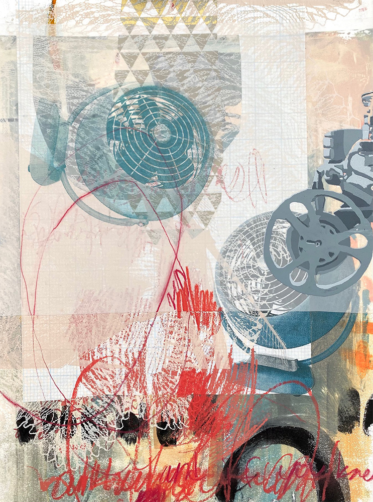 Dana Harris Seeger, Flowing Upward, Serigraphy with collage and mixed media, 22 in x 15 in, 2021 Dana Harris Seeger, Flowing Upward, Serigraphy with collage and mixed media, 22 in x 15 in, 2021