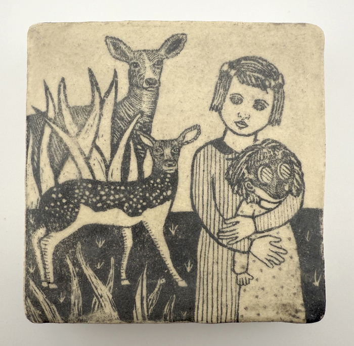 Susan Silvester, Dears all Around, laser print lithographic transfer, glaze on handbuilt porcelain box, 4.75" x 4.75" x 1.25", $225