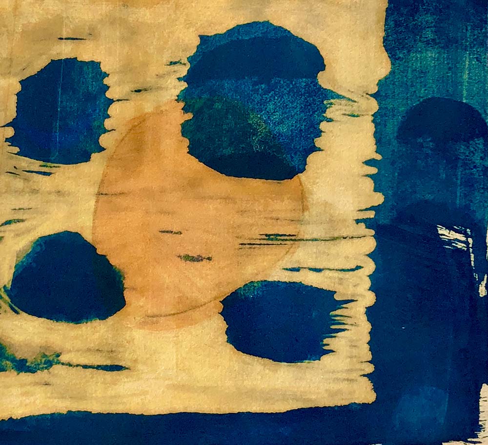 Ewa Gavrielov, Many Moons, monotype, cyanotype, 8.5 in x 8 in, 2021 Ewa Gavrielov, Many Moons, monotype, cyanotype, 8.5 in x 8 in, 2021
