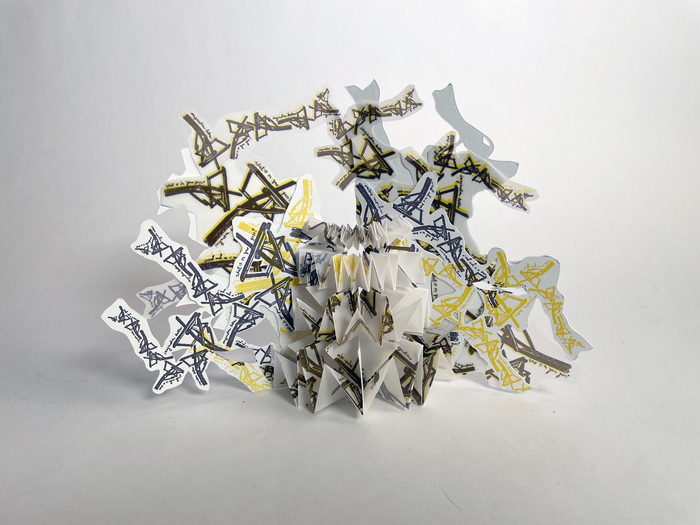 Quinn Keck, Folding Inwards, Folding Outwards, artist book, letterpress on strathmore and vellum, 6" x 8.5" x 3", NFS