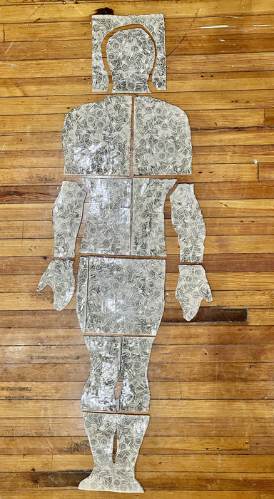Nathan Meltz, Golem 3, screenprinted underglaze on ceramic, 60" x 20" x 1", $2,000