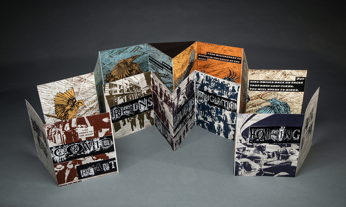 Felicia Rice, Heavy Lifting, letterpress and relief printmaking, 14.5" x 15" x 1.625", $2,700