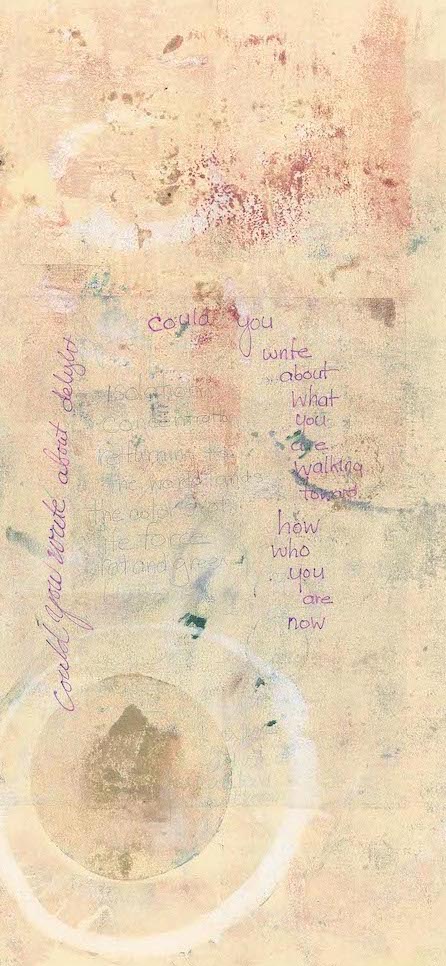 J. Ruth Gendler, Now, How, Who?, Monotype with added writing, 30 in x 22 in, 2021 J. Ruth Gendler, Now, How, Who?, Monotype with added writing, 30 in x 22 in, 2021