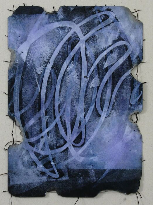 Jami Taback, Storm Warning 2, monoprint with threading and burning, 17" x 11", $1,200