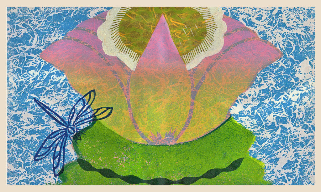 James W Hubbard, Siddhartha, Linocut and Pochoir, 11 in x 18 in, 2019 James W Hubbard, Siddhartha, Linocut and Pochoir, 11 in x 18 in, 2019