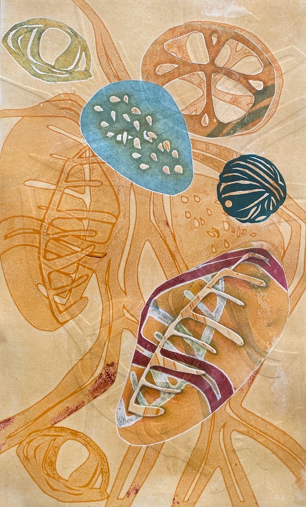 Janis O'Driscoll, Memory-Trace Cells, Monotype with Stencils, 17 in x 10 in, 2021 Janis O'Driscoll, Memory-Trace Cells, Monotype with Stencils, 17 in x 10 in, 2021