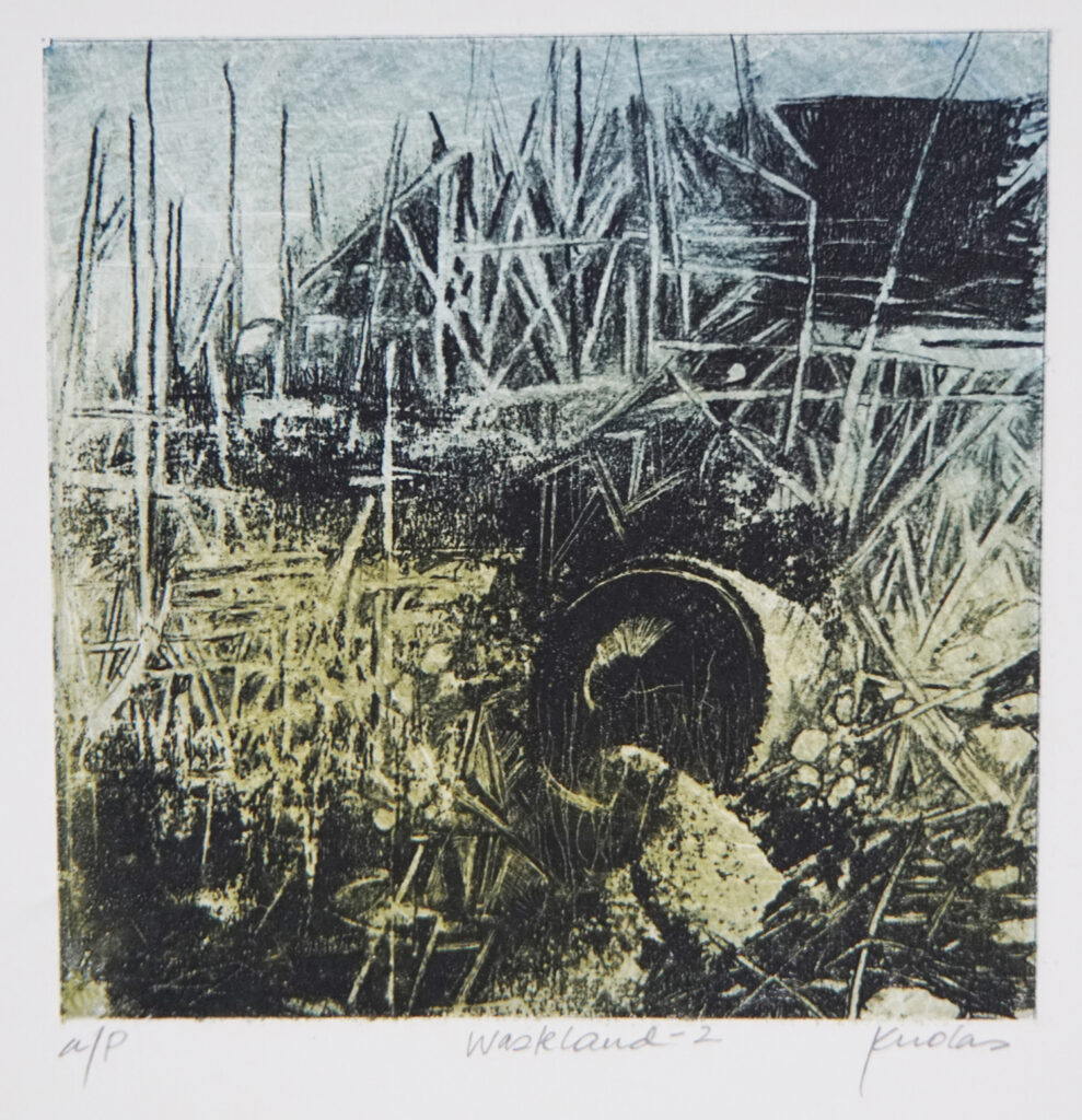Danguole Rita Kuolas "Wasteland" photopolymer etching 7" x 7" 2019 Danguole Rita Kuolas "Wasteland" photopolymer etching 7" x 7" 2019