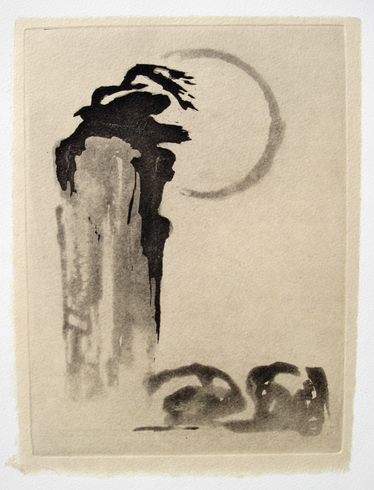 Katherine Venturelli, Precipice, Etching, sugarlift, chine collé on Rives BFK, 11 in x 8 in, 2020 Katherine Venturelli, Precipice, Etching, sugarlift, chine collé on Rives BFK, 11 in x 8 in, 2020