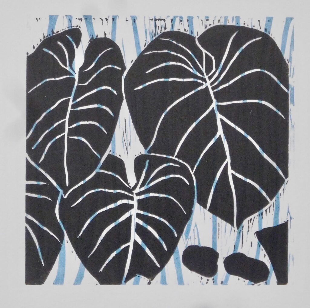 Dixie Laws “Square Philodendron - Black” color linocut 6" x 6" 2019 Dixie Laws “Square Philodendron - Black” color linocut 6" x 6" 2019