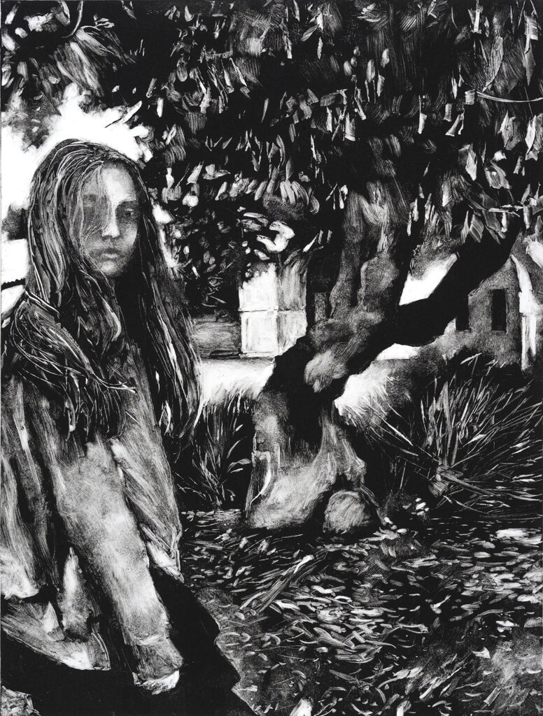 Kathryn Lesh, Convergence, monotype, 9" x 12"