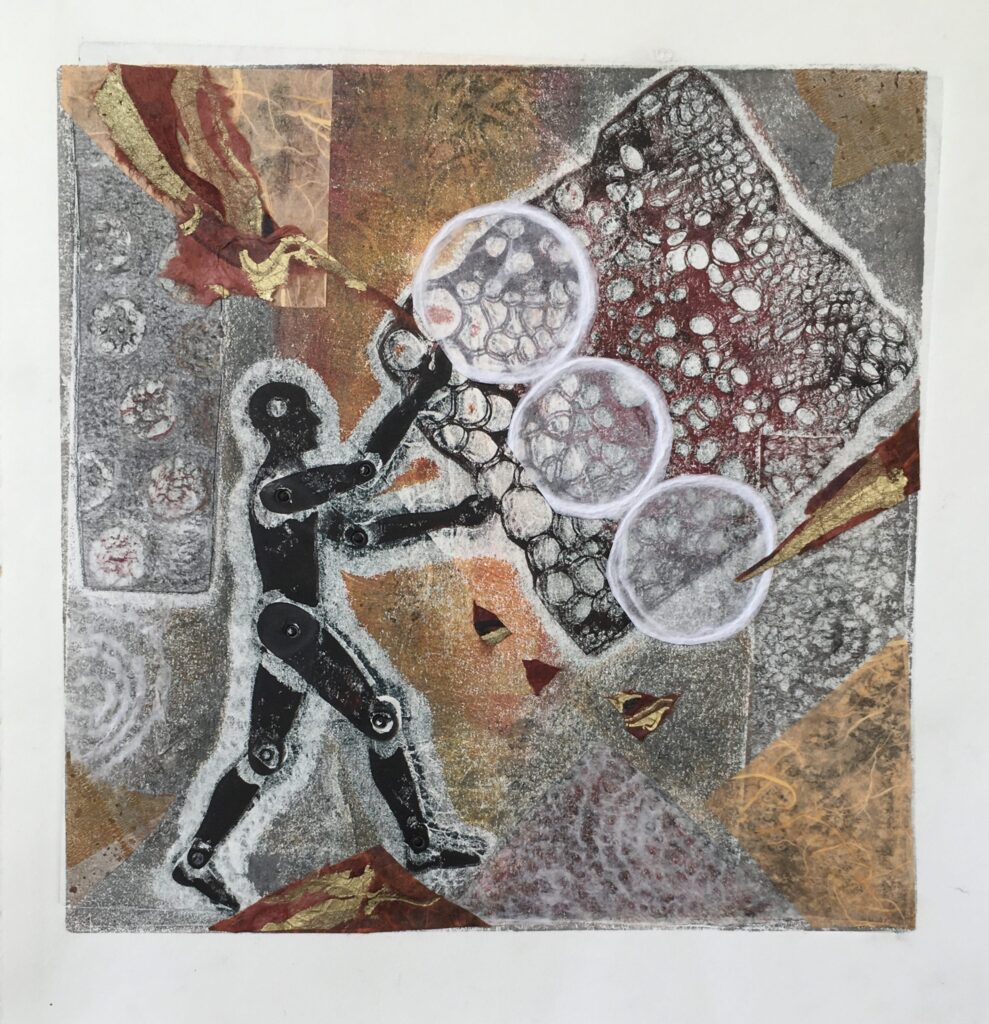 Liz Schiff, Three Ring Circus, Mixed Media Monotype, 11 in x 11 in, 2020 Liz Schiff, Three Ring Circus, Mixed Media Monotype, 11 in x 11 in, 2020