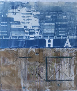 Michael OShea, Hanjin in Hanjin out, Collagraph and Cyanotype, 24 x 18 in, 2019 Michael OShea, Hanjin in Hanjin out, Collagraph and Cyanotype, 24 x 18 in, 2019