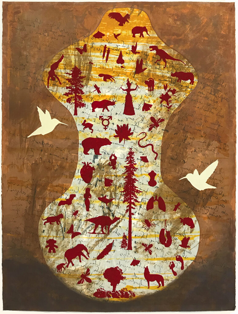 Nanette Wylde, Milagros for Times Like These V, lithography and screen based monoprint, 30 in x 22 in, 2021 Nanette Wylde, Milagros for Times Like These V, lithography and screen based monoprint, 30 in x 22 in, 2021