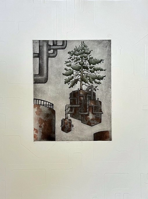 Keith Buswell, Neola, etching with blind embossment, 28" x 22", $300