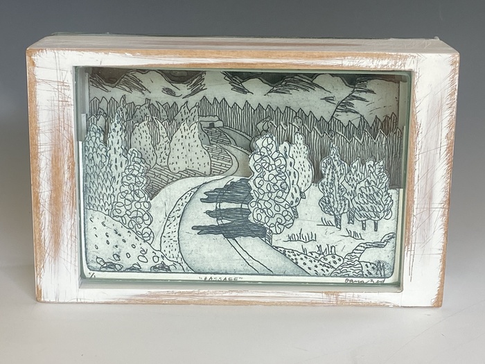 Dana Zed, Passage, intaglio, glass, wood, 4.75" x 7.75" x 2.5", $500