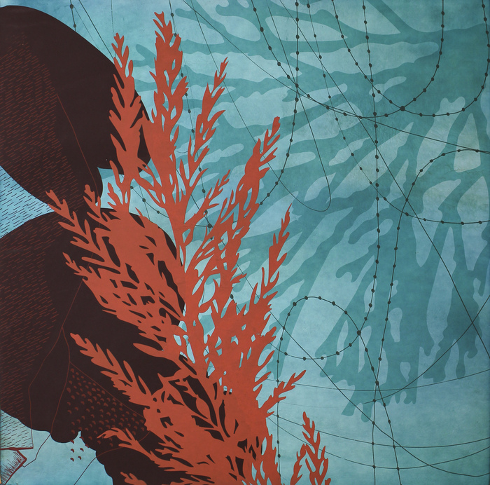 April Flanders, Passage, screenprint on ink stained paper, 20" x 20", $500