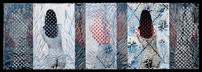 Patty Kennedy-Zafred, Roe White & Blue, textiles/ printmaking, 23" x 67" x .25", $4,000
