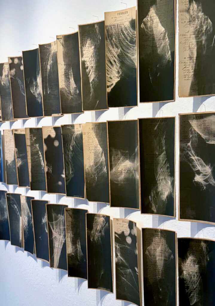 Sarah Sanford, Agenda, print series on 100 year old leger pages documenting one month of light in my studio, 43” x 68”, NFS