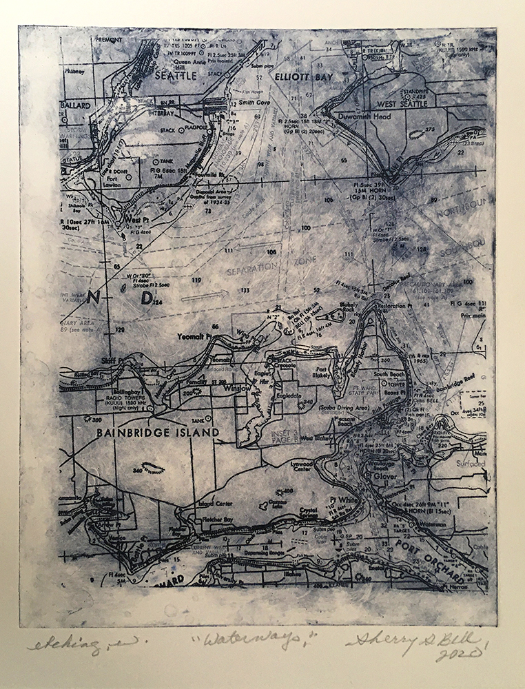Sherry S. Bell, Waterways, Etching, 15 in x 11 in, 2020 Sherry S. Bell, Waterways, Etching, 15 in x 11 in, 2020