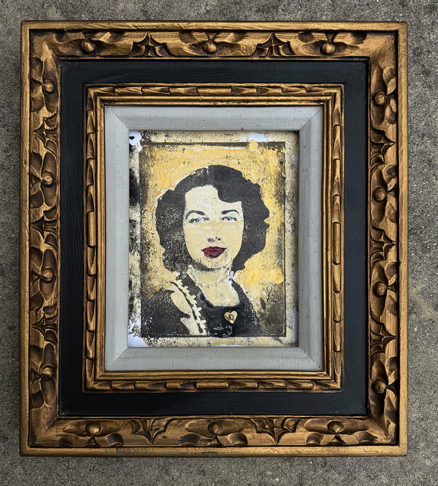 Laura Mchugh, Somebody's Mother, gel print on paper with mixed media, 17.5" x 15.5" x 1.5", $600