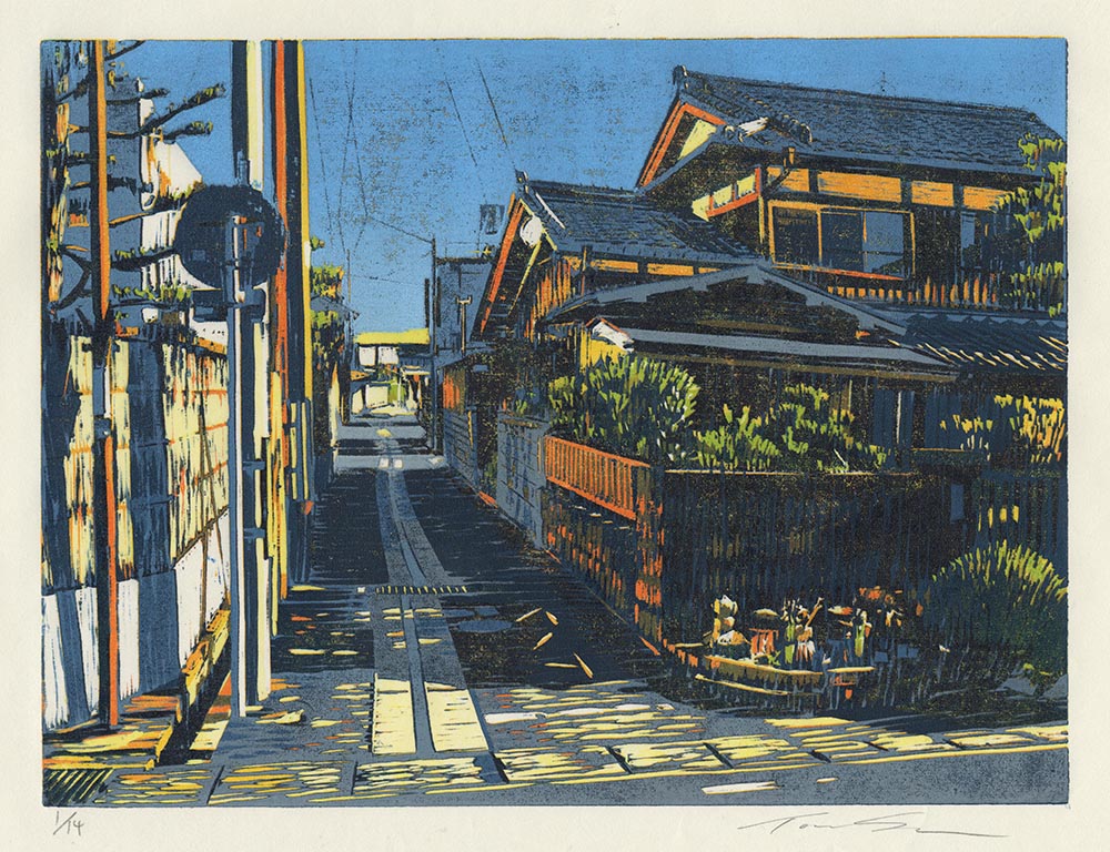 Toru Sugita, Jizo Corner, Reduction woodcut, 9 in x 12 in, 2021 Toru Sugita, Jizo Corner, Reduction woodcut, 9 in x 12 in, 2021