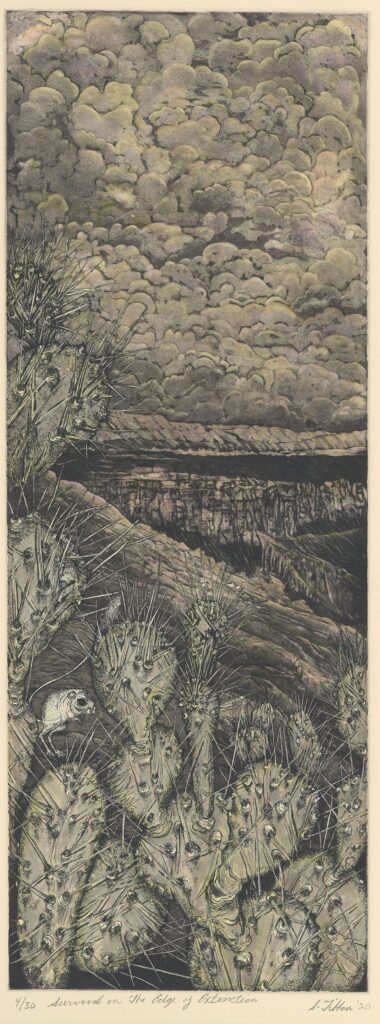 Susan Tibbon "Survival on the Edge of Extinction" Intaglio w/pigment 24" X 9" 2018 Susan Tibbon "Survival on the Edge of Extinction" Intaglio w/pigment 24" X 9" 2018