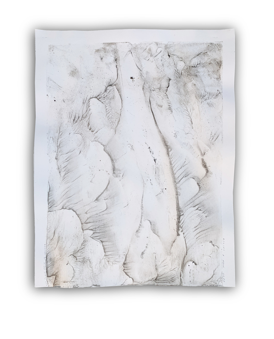 Cal Tabuena-Frolli, The First Rain of Winter Begins A New Year 05, monoprinted from dust, ash and rainwater, 25" x 17" x 1", $1,000