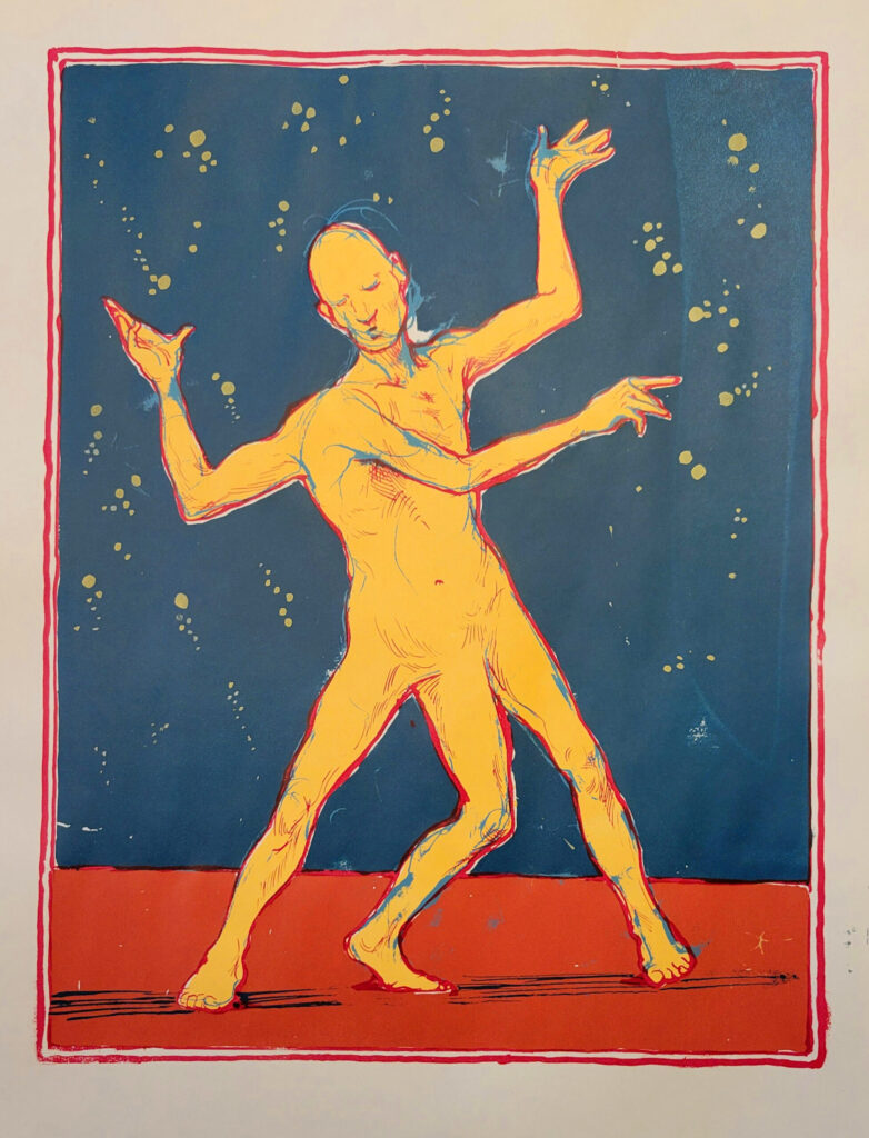 Sam Vaughan, Man with Three Legs, four color silkscreen, 17" x 13"