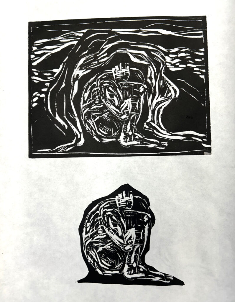 Stina Hals, Icelander, Woodblock relief print with stencil; printed with Charbonnel ink on Kozo paper, 24" x 18" framed