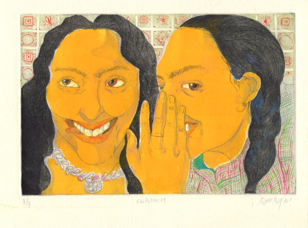 Amaya Lounibos Hartard, Chismosas, 2 plate etching with aquatint, 16" x 19"
