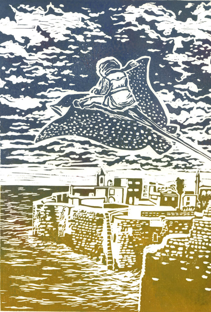 Asli Saglam, road is a solitary thing, linoprint, 290 x 420 mm