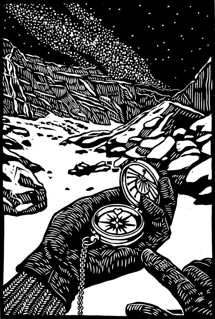 Melissa West, Follow Your Heart, linoleum block print, 14" x 11"